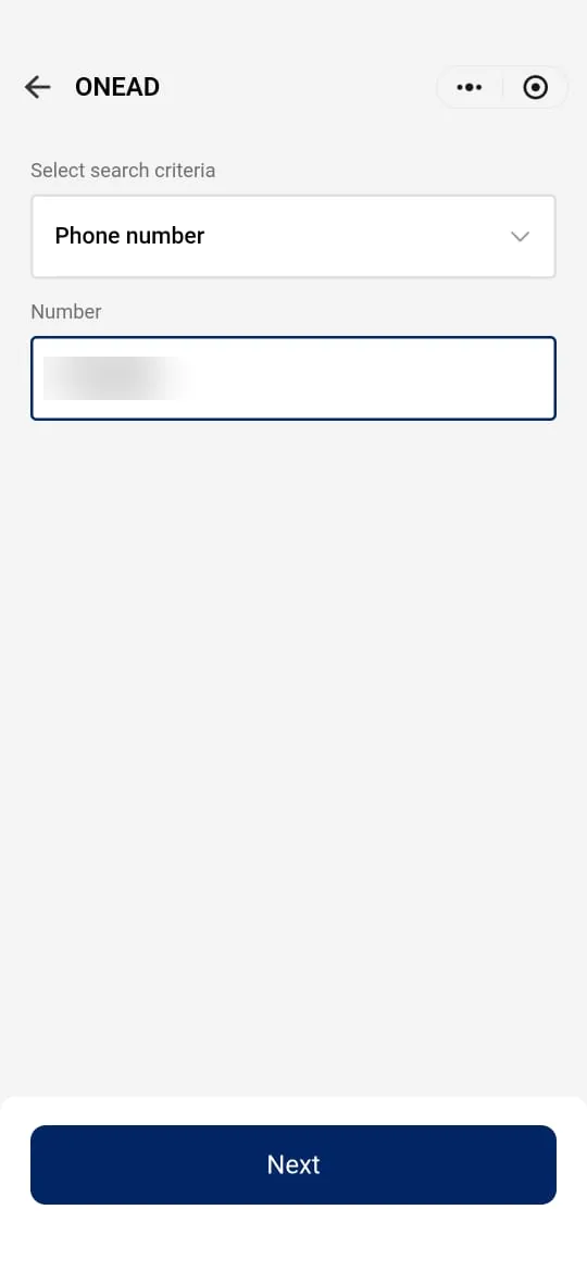 “Phone number” criterion selected and number entered (hidden).